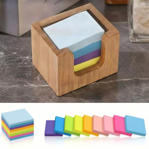 Wood Sticky Note Holder with 8 Pads - 1.5 x 2 Inch Memo Dispenser