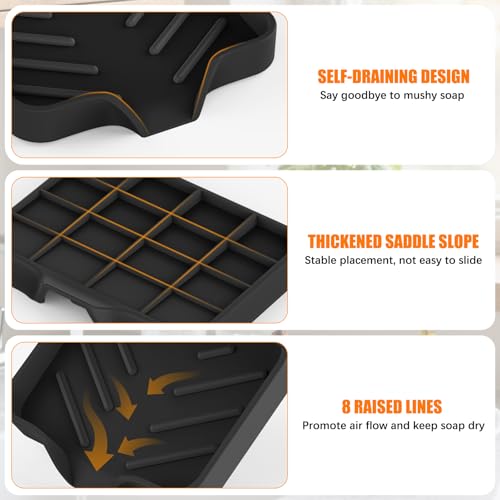Black Silicone Soap Dish Set - Self-Draining, 4.7"x3.9"
