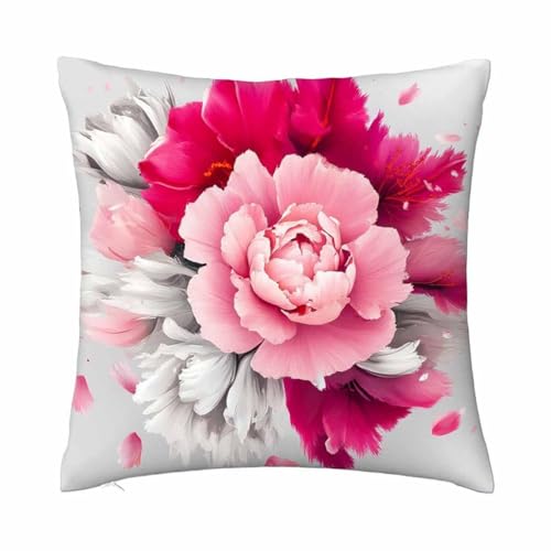 oFloral Peony Flower Throw Pillow Cover - 18x18 Inch Decorative Cushion Case