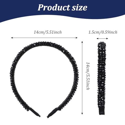MBAIYO Crystal Rhinestone Headband 4-Row Black Bling Hair Hoop