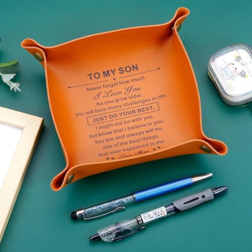 To My Son Inspirational Leather Tray - Gifts from Mom for College