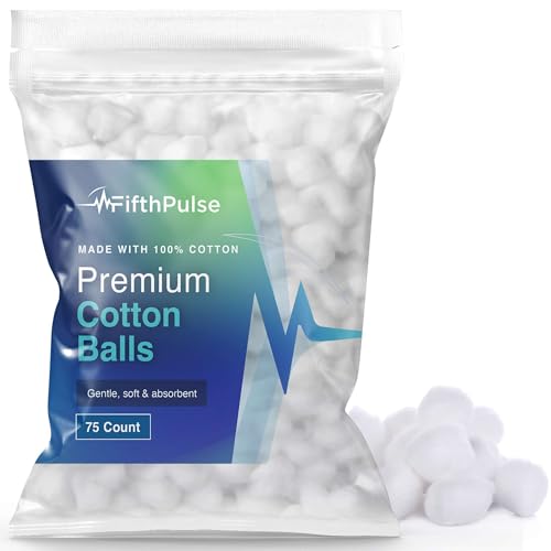 FifthPulse Premium 100% Cotton Balls for Face, Makeup & Skincare - 75 Count