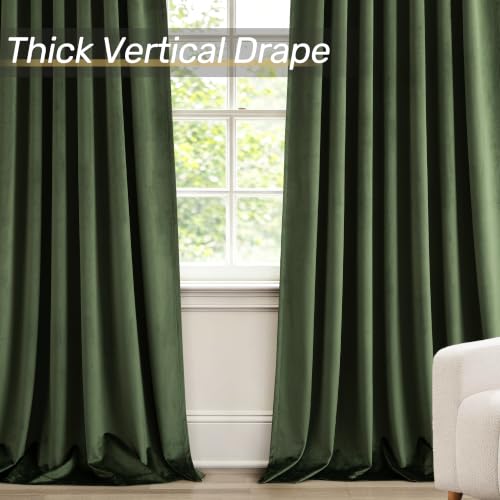 Olive Green Velvet Blackout Curtains - 52W x 108L, Pack of 2, Room Darkening