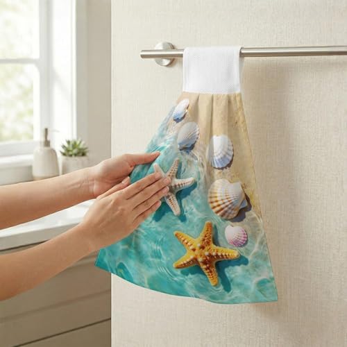 Absorbent Beach Sea Kitchen Hand Towels with Loops - 12.6" x 14.2"