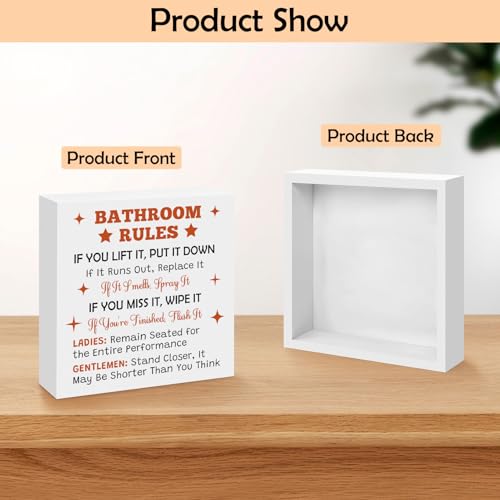 Funny Bathroom Rules Wood Box Sign Humorous Toilet Decor Plaque