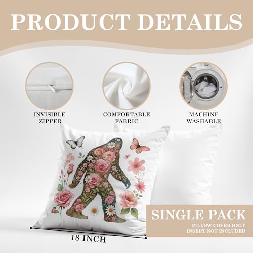 Boho Floral Bigfoot Pillow Cover 18x18 - Sasquatch Decor Gift