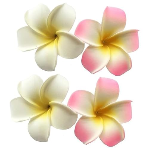 Wentoenapp 4Pcs White Pink Plumeria Hair Clips 7cm Hawaiian Flower Barrettes
