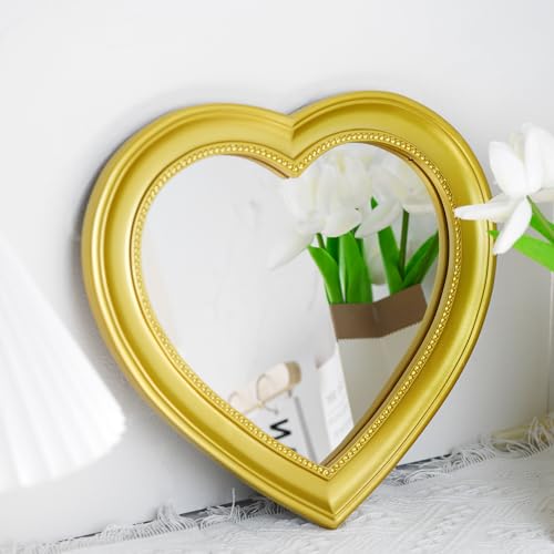 Heart Shaped Mirror - Romantic Gold Wall Decor, 12.6x11in