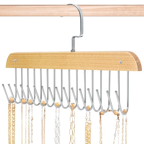 Wall-Mounted Jewelry Organizer with 16 Hooks - Necklace Holder
