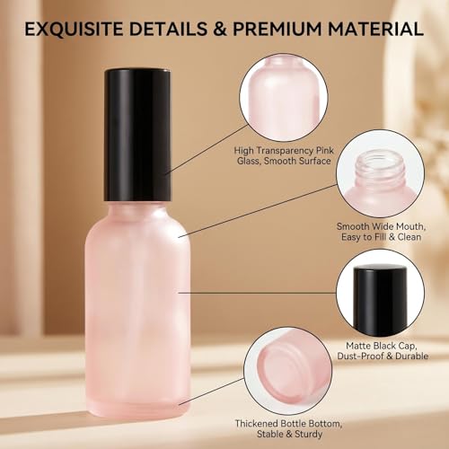 ASTRQLE 2PCS Pink Glass Pump Bottles 1oz 30ml Portable Lotion Containers