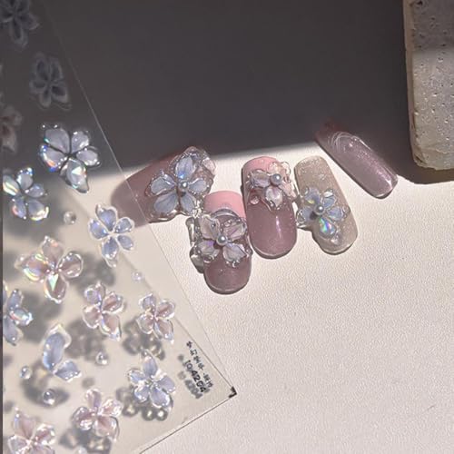 ZOAZJINAZ 5D Embossed Laser Flower Nail Stickers Self-Adhesive Floral Decals