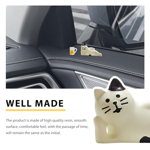 Cute Cat Dashboard Ornament Set - Miniature Beer & Coffee Figures