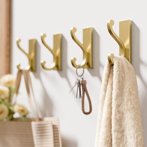 Gold Self-Adhesive Coat Hooks - 4 Pack, 13Lbs Capacity