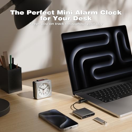 AYRELY Compact Battery Operated Travel Alarm Clock - Silent Analog, Snooze & Light