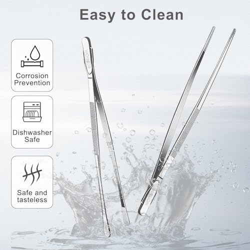 12-Inch Stainless Steel Cooking Tweezers - Dual-Tip Tongs for BBQ & Plating