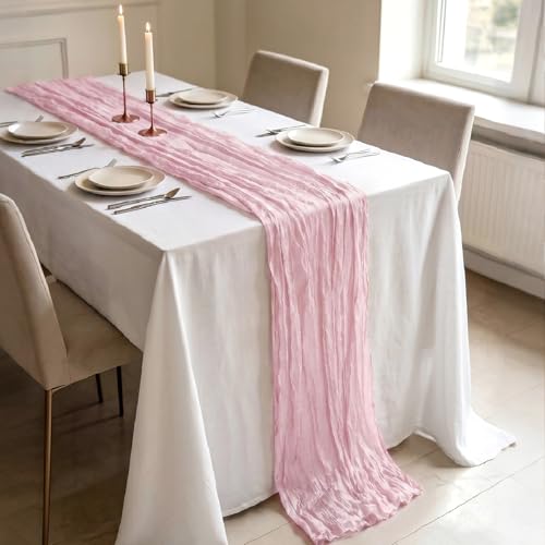 Light Pink Cheesecloth Table Runners - 3 Pack, 21 x 120 Inch Boho Decor