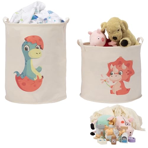 Navaris Red Dinosaur Toy Storage Baskets, Set of 2 - Collapsible Kids Hamper