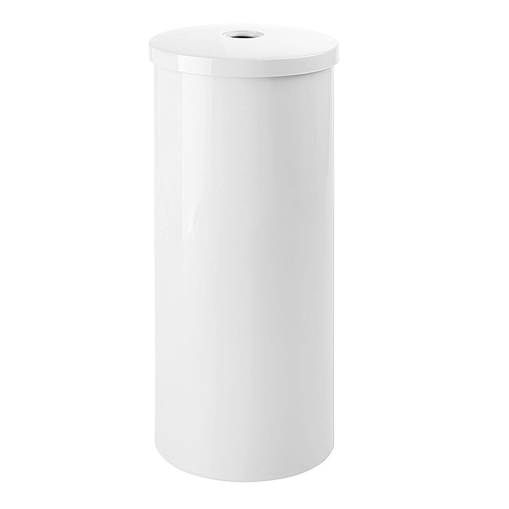 mDesign Plastic Floor Stand Toilet Paper Organizer with Cover, 3-Roll Space-Saving Tissue Storage for Bathroom - Fits Under Sink, Vanity, Shelf, in Cabinet, Corner - Aura Collection - White