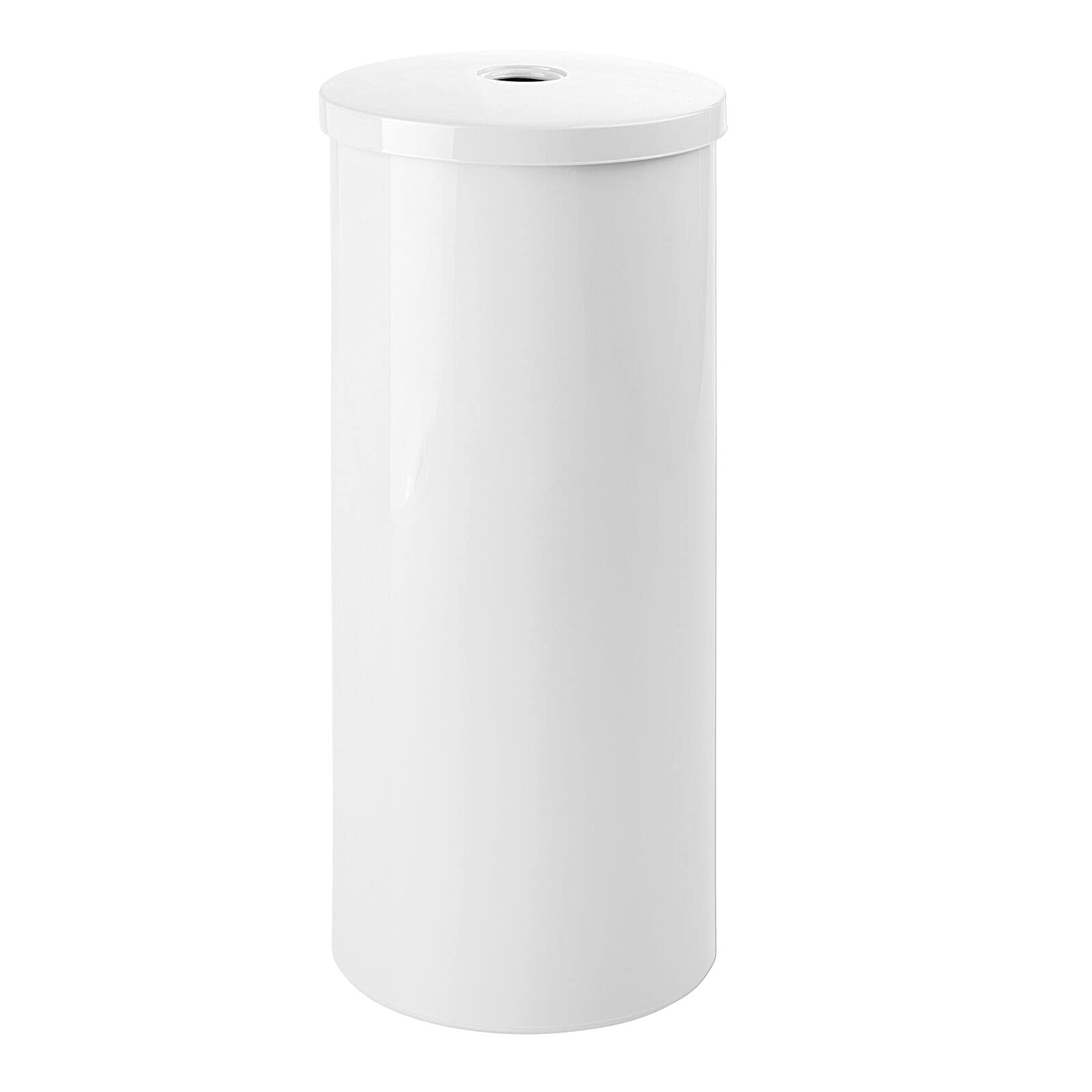 mDesign Plastic Floor Stand Toilet Paper Organizer with Cover, 3-Roll Space-Saving Tissue Storage for Bathroom - Fits Under Sink, Vanity, Shelf, in Cabinet, Corner - Aura Collection - White
