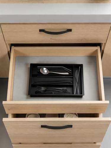 Adjustable Black Silverware Drawer Organizer - Expandable Utensil Tray