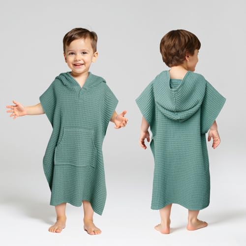 Hooded Kids Beach Towel - Sage Green Poncho for Babies & Toddlers