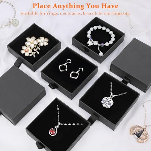 Mirgrmle Drawer Jewelry Gift Box Set - Black 5 Pack 3.5x3.5x1.18 inch Small Storage Boxes for Necklaces Earrings Rings Bracelets (Variation: Drawer Box-Black-5PACK 1)