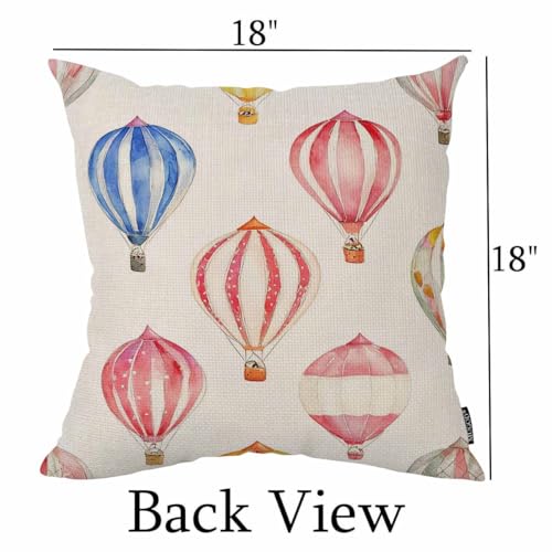 Mugod Watercolor Hot Air Balloon Throw Pillow Cover, 18x18 Inch Linen