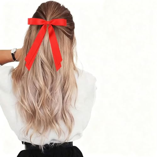 Dladhict Red Satin Hair Bow Clips with Long Ribbons for Women & Girls