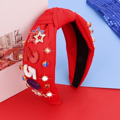 Jaciya Patriotic Knotted Headband - Red Star Rhinestone 250th Anniversary