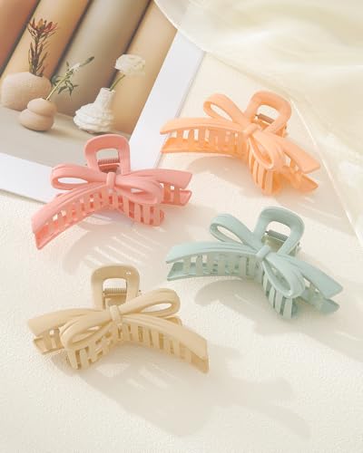 CHLINS 4 Pack Large Bow Hair Claw Clips 4.92 Inch Non-Slip