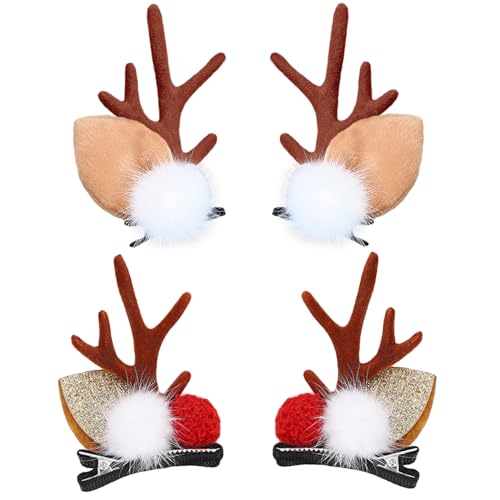 Christmas Reindeer Antlers Hair Clips 2 Pairs Deer Ears Barrettes