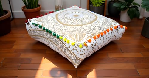 Mandala Floor Pillow Cover 16" – Cotton Meditation Cushion