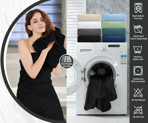 MAGGEA Texture Black Hand Towels Set - 2 Pack, 16x31" Ultra Soft Microfiber