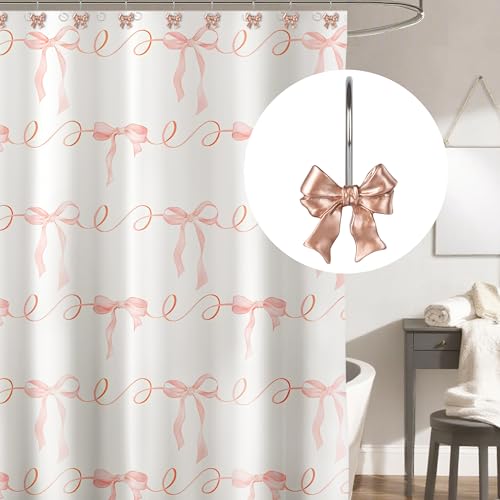 Rose Gold Bow Shower Curtain Hooks Set of 12 | Coquette Bathroom Decor