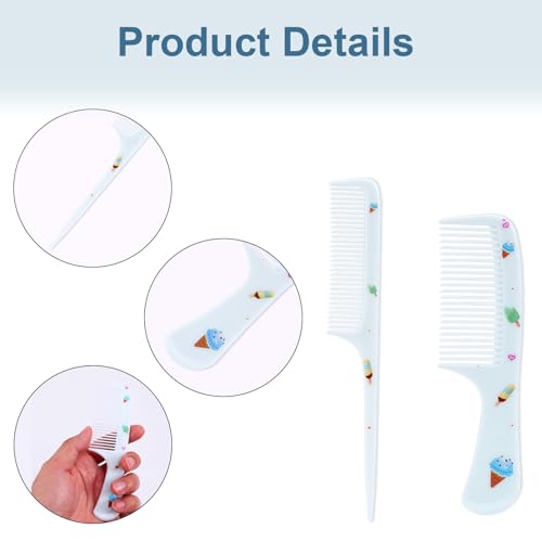 Baby Comb Set - 2pcs Cute Ice Cream Plastic Fine Tooth & Rat Tail