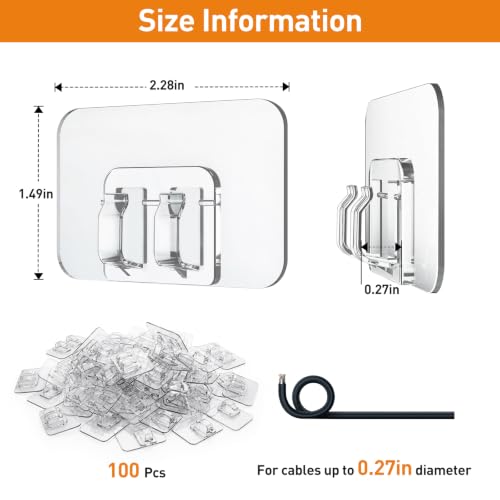 Heavy Duty Outdoor String Light Hooks 100-Pack - Transparent Self-Adhesive Clips