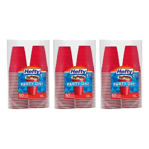 Hefty Easy Grip Disposable Plastic Party Cups, Red, 18 oz, 150 Count