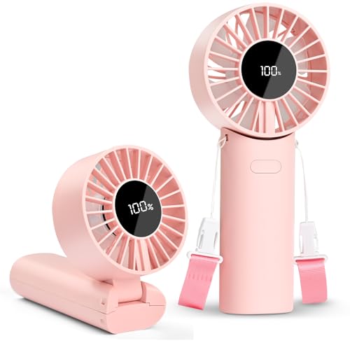 NEXHC Foldable Handheld Fan with LED Display - 5-Speed, 10-Hour Battery Life, 3-in-1 Design for Outdoor Activities