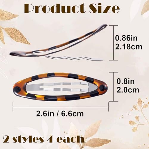 8 Pcs Enamel Metal Hair Barrettes Snap Clips Non-Slip Hairpins