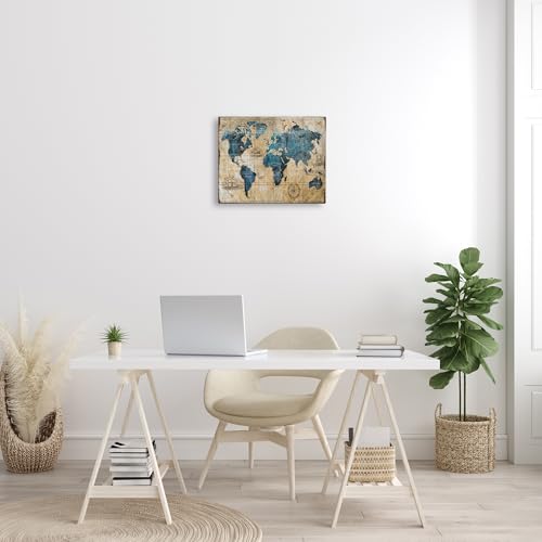 Stupell Industries Vintage Abstract World Map Design Decorative Wall Hangings, multi-color, 16x20, Gallery Wrapped Canvas