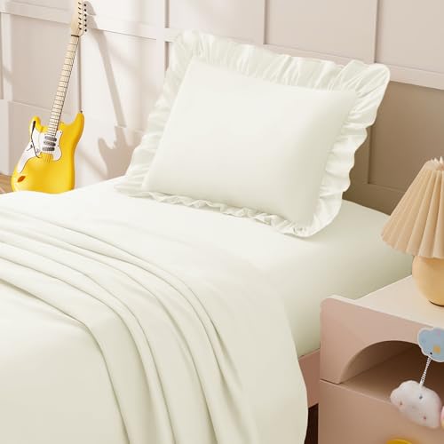 KKJIAF 3 Piece Toddler Sheet Set - Soft Microfiber with Ruffle Pillowcase