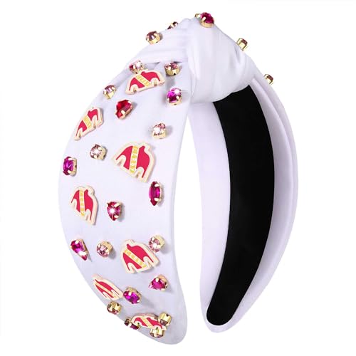 Mokkia Red Beaded Horseshoe Top Knot Headband with Rhinestones