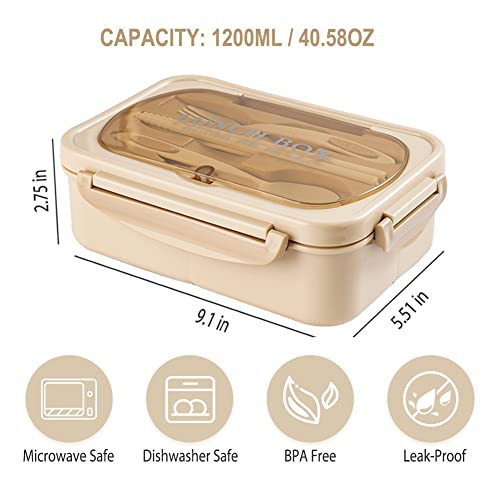 NatraProw Khaki 1200ML Leakproof Bento Box with Utensils, Microwave Safe
