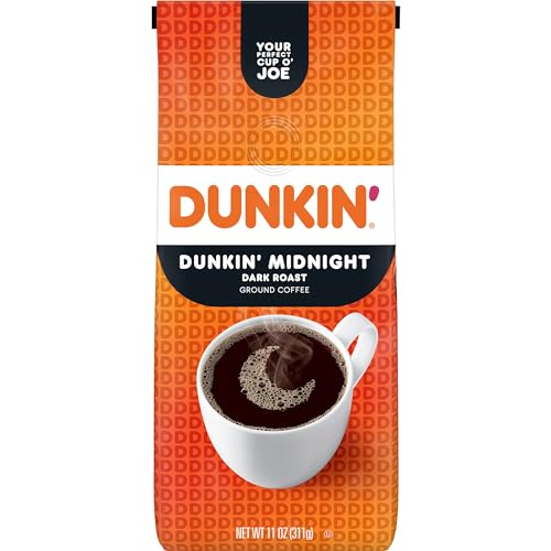 Dunkin' Midnight Ground Coffee - 11 Oz Bag, Dark Roast, Full-Bodied Flavor