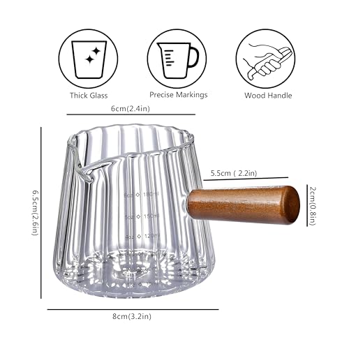 JJOO 6 oz Espresso Shot Glass with V-Shaped Spout & Wooden Handle