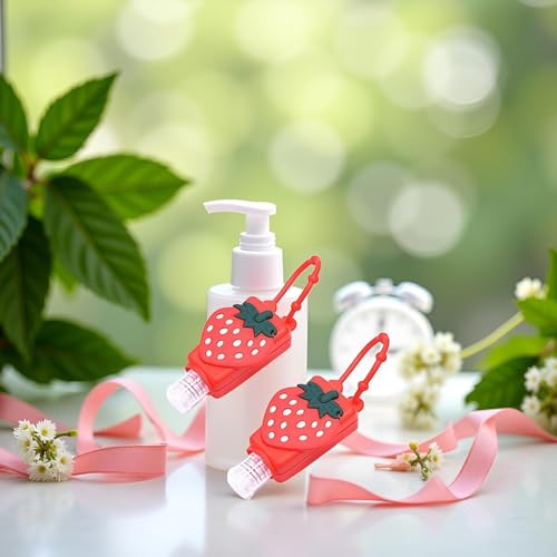 2Pcs Strawberry Travel Hand Sanitizer Bottles with Silicone Sleeve and Keychain