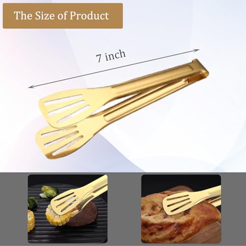 7-Inch Gold Stainless Steel Serving Tongs - 6 Pack for Buffet & Parties
