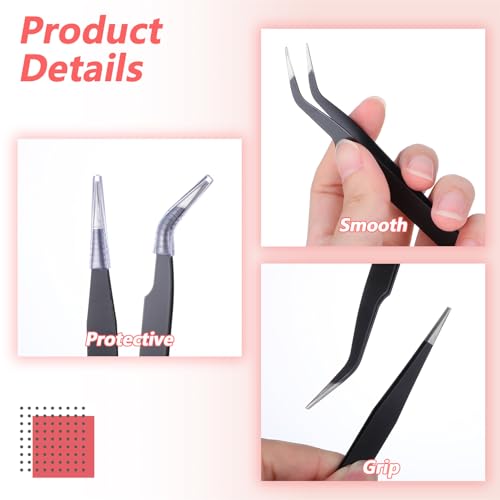 Skrfren 2-Piece Stainless Steel Precision Tweezers Set - Straight and Curved Tips for Eyelash Extensions, Crafts, Electronics, and Nail Art