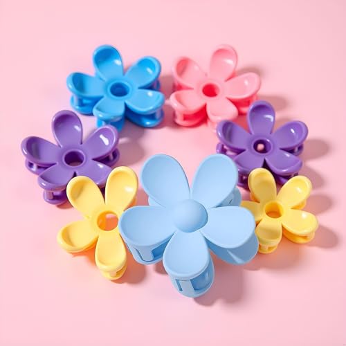 Blue Floral Hair Claw Clip for Thick Hair with Scrub Finish