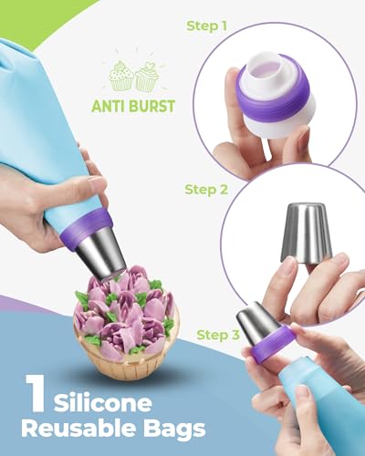 Kootek 48-Piece Cake Decorating Kit with Russian Piping Tips and Bags